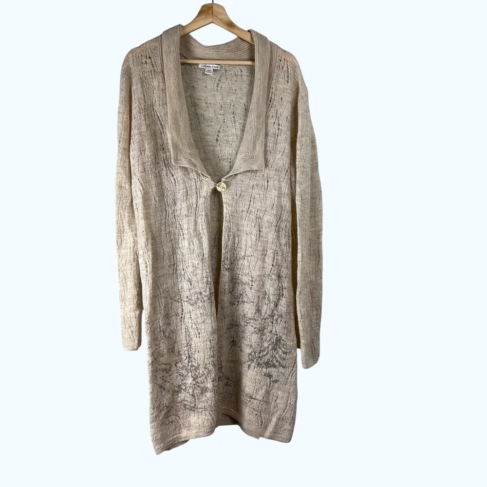 Coldwater Creek Womens L 100% Wool Pointelle Longline Cardigan Lagenlook Artsy